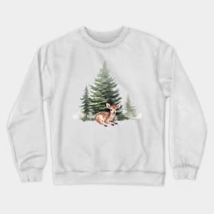 Woodland Baby Deer and Watercolor Trees. Crewneck Sweatshirt